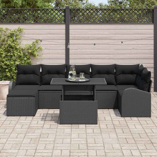 vidaXL Garten-Sofa-Set mit Kissen 8 pcs Schwarz