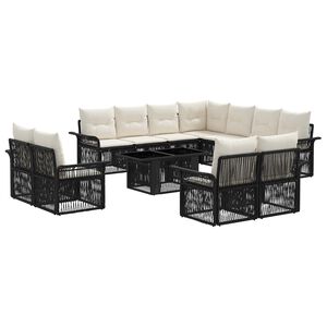 vidaXL Gartensofa-set 12 stk. Schwarz und Cremewei&szlig; Poly-Rattan