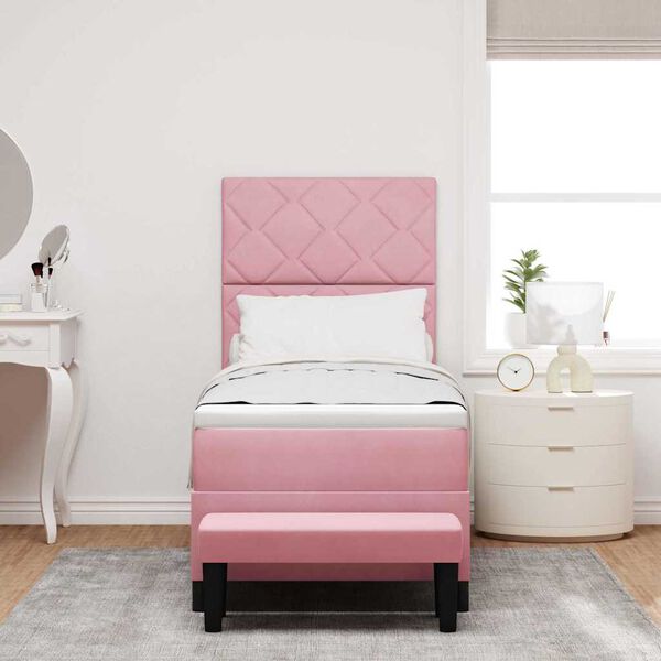vidaXL Boxspringbett mit Matratze mit Kopfteil Rosa 80 x 200 cm Samt