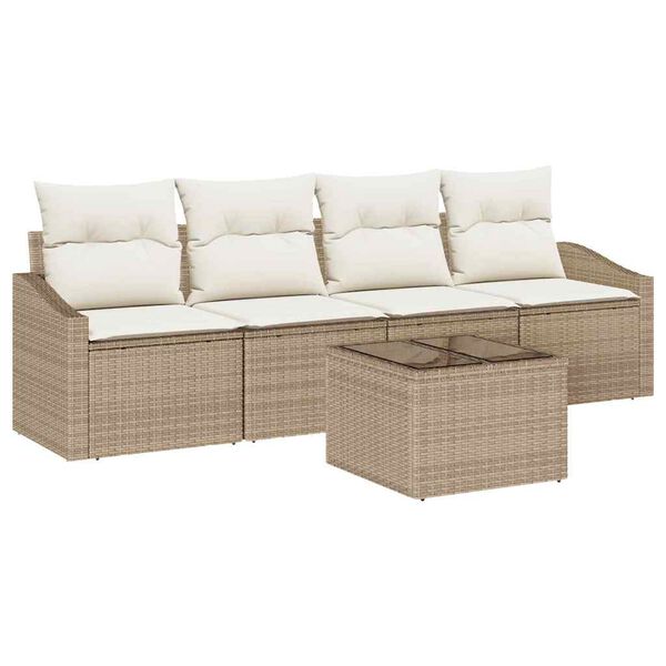 vidaXL Sofa Set mit Kissen 5 pcs Beige und Creme Poly-Rattan