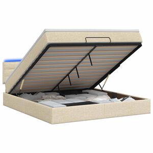 vidaXL Ottoman-Bett mit Matratze und LED Creme 180 x 200 cm Stoff