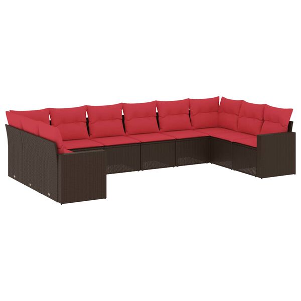 vidaXL 10-tlg. Garten-Sofagarnitur mit Kissen Braun Poly Rattan