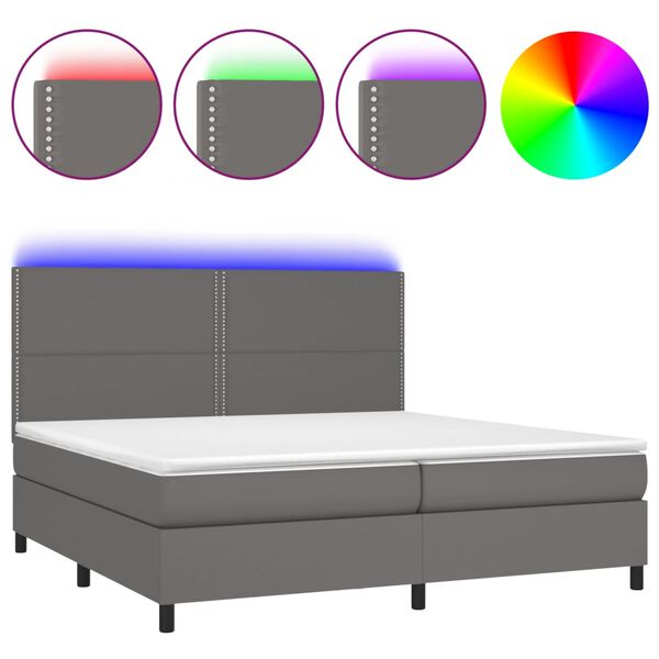 vidaXL Boxspringbett mit Matratze & LED Grau 200x200 cm Kunstleder