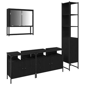 vidaXL Badezimmerm&ouml;bel-Set 4 Stk. Schwarz Eichen-Optik Holzwerkstoff
