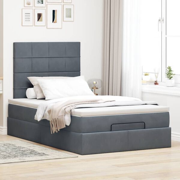vidaXL Ottoman-Bett mit Matratzen Dunkelgrau 120x200 cm Samt