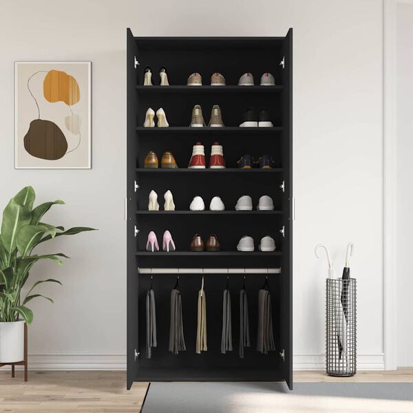 vidaXL Schuhschrank mit Regal Schwarz 80 x 39 x 178 cm Holzwerkstoff