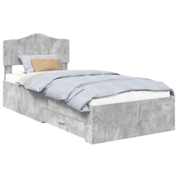 vidaXL Bettrahmen mit Kopfteil Beton Grau 90 x 190 cm Holzwerkstoff