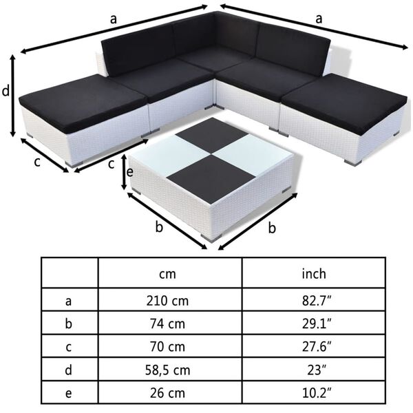 vidaXL 6-tlg. Garten-Lounge-Set mit Auflagen Poly Rattan Weiß