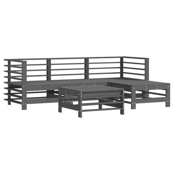 vidaXL 5-tlg. Garten-Lounge-Set mit Kissen Grau Massivholz