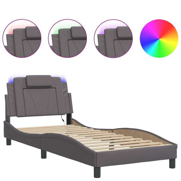 vidaXL Bettgestell "Viana" mit LED ohne Matratze Grau 90x200 cm