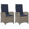 vidaXL Gartensessel mit Kissen 2 Stk. Verstellbar Grau Poly Rattan