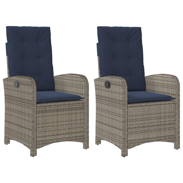 vidaXL Gartensessel mit Kissen 2 Stk. Verstellbar Grau Poly Rattan