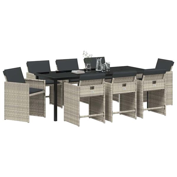 vidaXL Garten Essgruppe 9 pcs Hellgrau Poly-Rattan