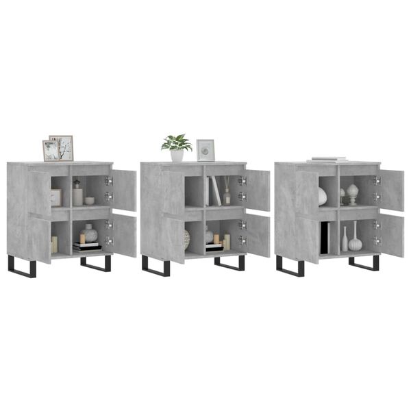vidaXL Sideboards 3 Stk. Betongrau Holzwerkstoff