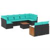vidaXL 10-teiliges Gartensofa-Set mit Kissen, schwarzes Polyrattan