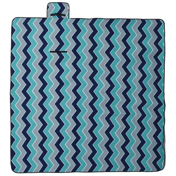 vidaXL Picknickdecke Faltbar Blau Wellenmuster 200x200 cm Samt