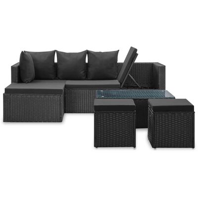 vidaXL 4-tlg. Garten-Lounge-Set Schwarz mit Auflagen Poly Rattan