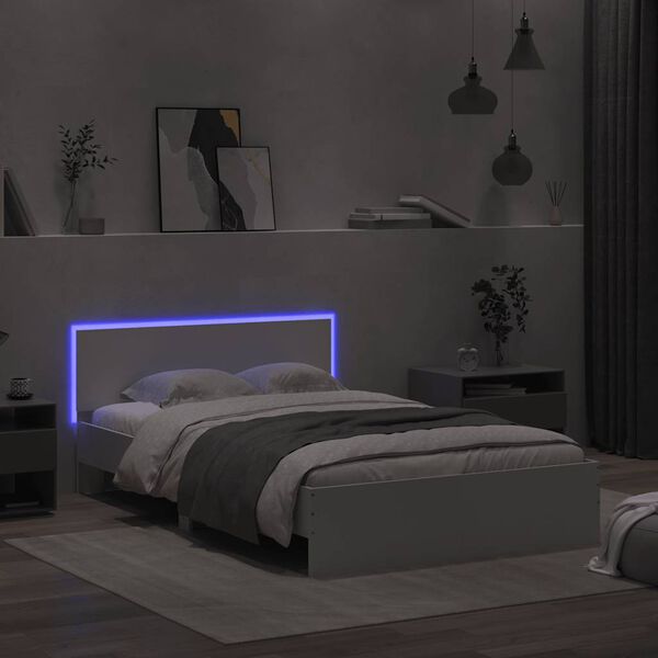 vidaXL Bettgestell mit Kopfteil LED-Beleuchtung Wei&szlig; 120x200 cm
