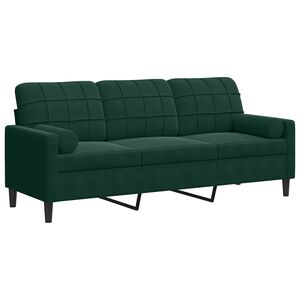vidaXL 3-Sitzer-Sofa mit Zierkissen Dunkelgr&uuml;n 180 cm Samt