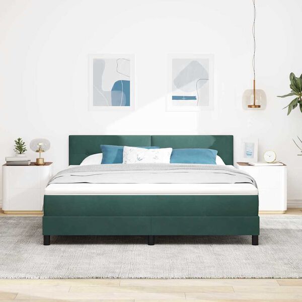 vidaXL Boxspringbett mit Matratze Dunkelgr&uuml;n 180 x 200 cm Samt