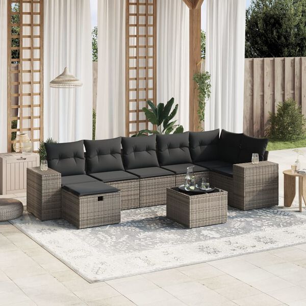 vidaXL 7-tlg. Garten-Sofagarnitur mit Kissen Grau Poly Rattan