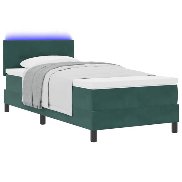 vidaXL LED Boxspringbett mit Matratze Dunkelgr&uuml;n 100 x 200 cm Samt