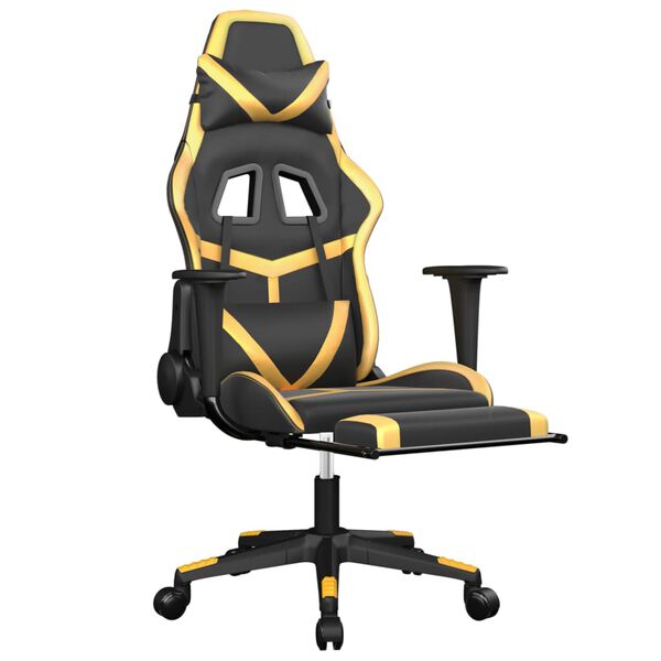 vidaXL Gaming-Stuhl mit Massage & Fu&szlig;st&uuml;tze Schwarz Golden Kunstleder