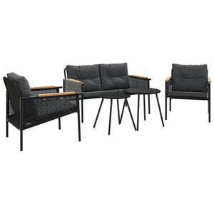 vidaXL 5-tlg. Balkonm&ouml;bel-Set mit Kissen Schwarz Stahl