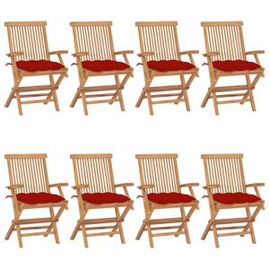 vidaXL Klappst&uuml;hle mit roten Kissen, 8-teilig, Massivholz Teakholz