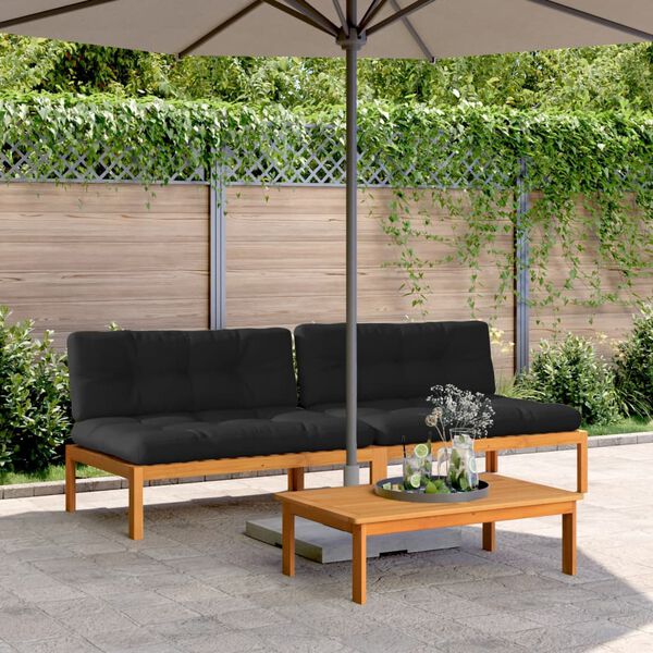 vidaXL Garten-Mittelsofas aus Paletten mit Kissen 2 Stk. Akazienholz