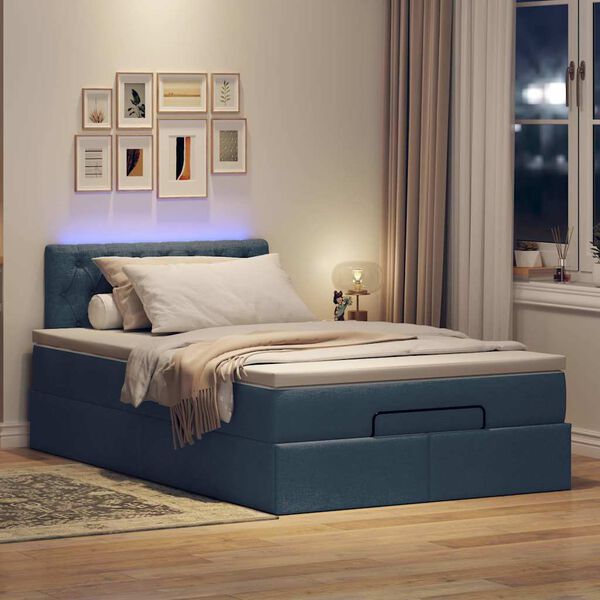 vidaXL Ottomane Bett mit Matratze & LEDs Blau 120x200 cm Stoff