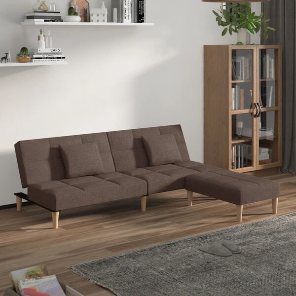 vidaXL Schlafsofa 2-Sitzer mit 2 Kissen & Hocker Taupe Stoff