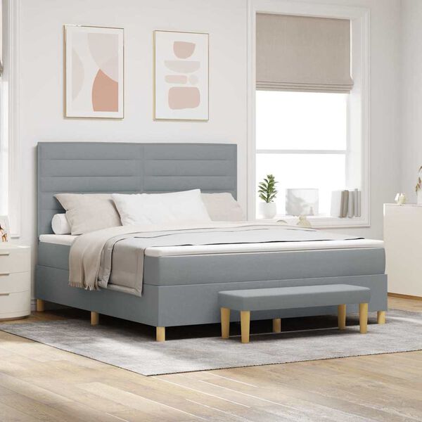 vidaXL Boxspringbett mit Matratze Hellgrau 180 x 200 cm Stoff
