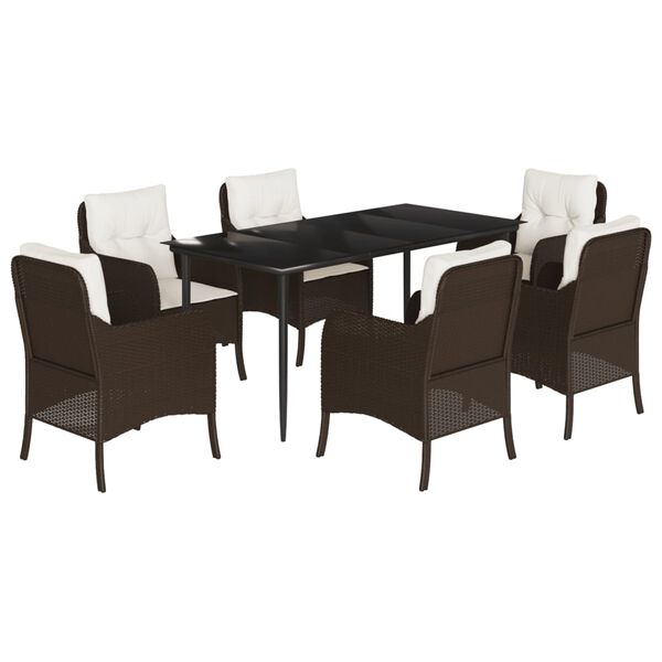 vidaXL 7-tlg. Garten-Essgruppe mit Kissen Braun Poly Rattan