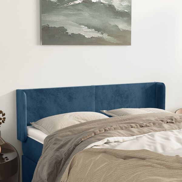 vidaXL Kopfteil mit Ohren Dunkelblau 147x16x78/88 cm Samt