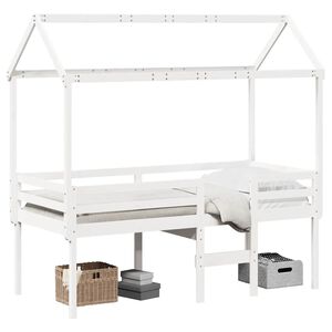 vidaXL Hochbett mit Dach Wei&szlig; 90x200 cm Massivholz Kiefer