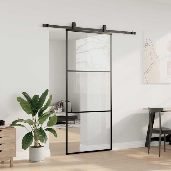 vidaXL Schiebet&uuml;r mit Beschlag Schwarz 90x205 cm ESG-Glas