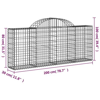 vidaXL Gabionen mit Hochbogen 3 Stk. 200x30x80/100 cm Verzinktes Eisen