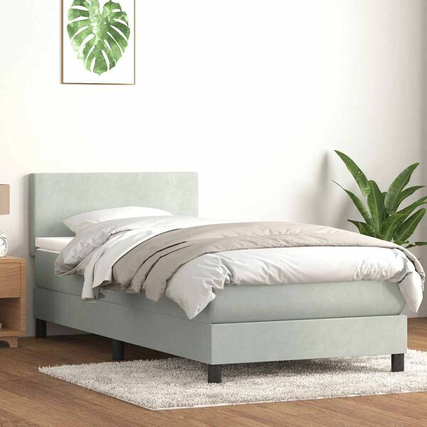 vidaXL Boxspringbett mit Matratze Hellgrau 80x210 cm Samt