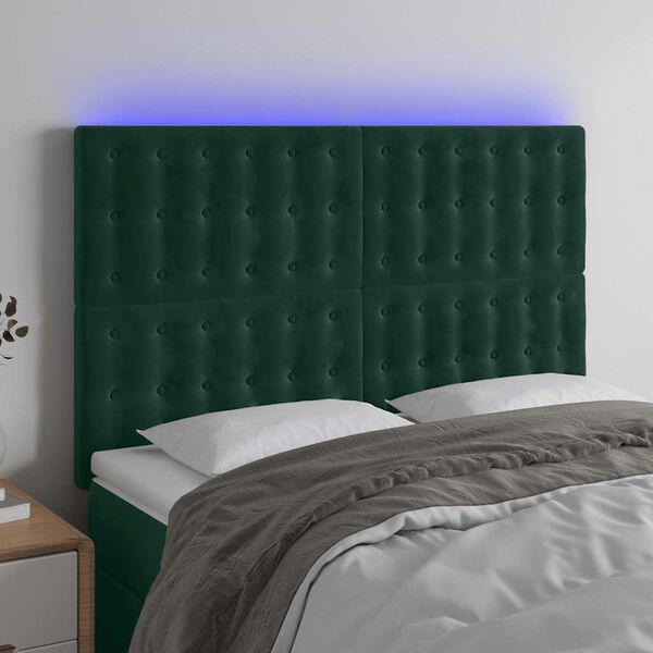vidaXL LED Kopfteil Dunkelgr&uuml;n 144x5x118/128 cm Samt