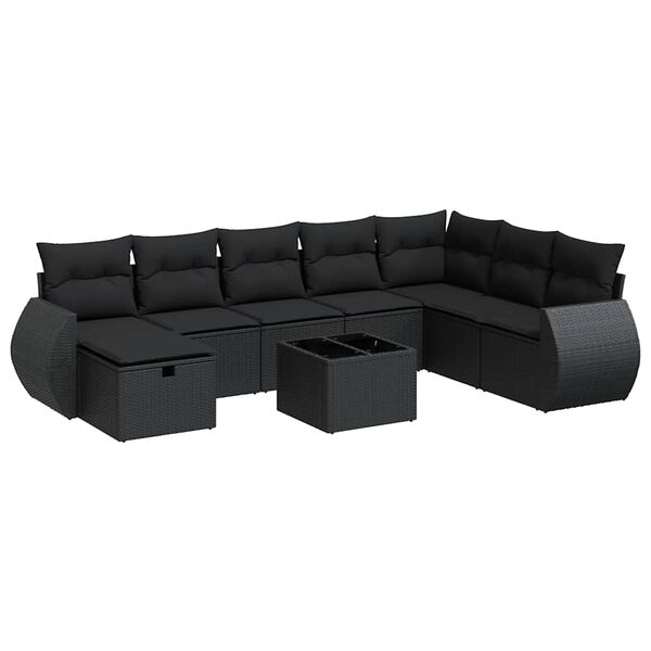 vidaXL 8-tlg. Garten-Sofagarnitur mit Kissen Schwarz Poly Rattan