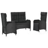 vidaXL 3-tlg. Garten-Essgruppe mit Kissen Schwarz Poly Rattan