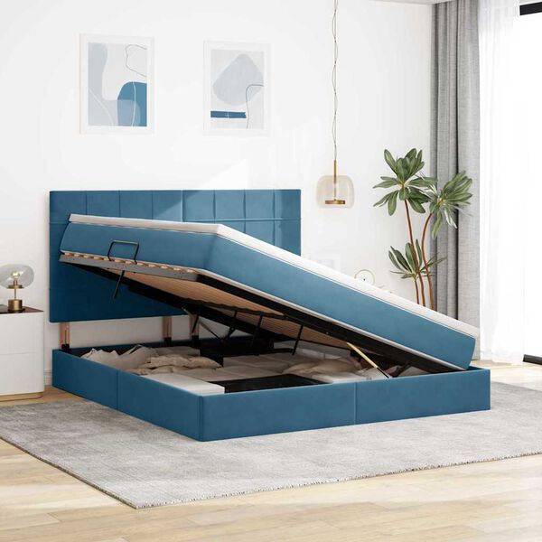 vidaXL Bett mit Stauraum und LED mit LED Dunkelblau 180 x 200 cm Samt