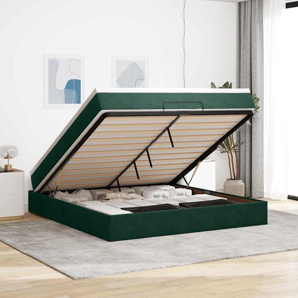 vidaXL Ottoman-Bett mit Matratze Dunkelgr&uuml;n 160x200 cm Samt