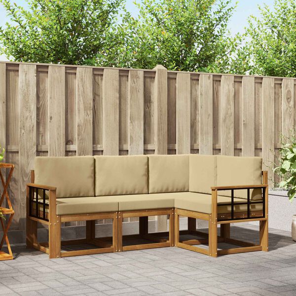 vidaXL Outdoor-Sofagarnitur mit Kissen 4 pcs Natur und Beige