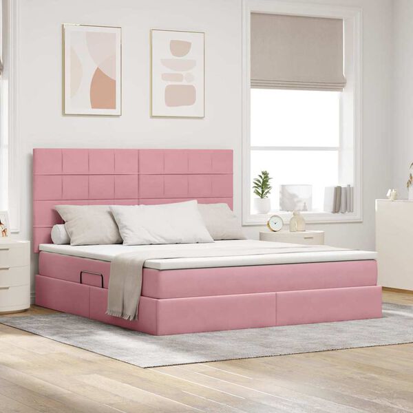 vidaXL Aufbewahrungsbett mit Matratze Rosa 160 x 200 cm Samt
