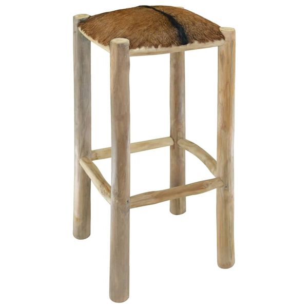 vidaXL Barhocker Ziegenleder und Teak Massivholz