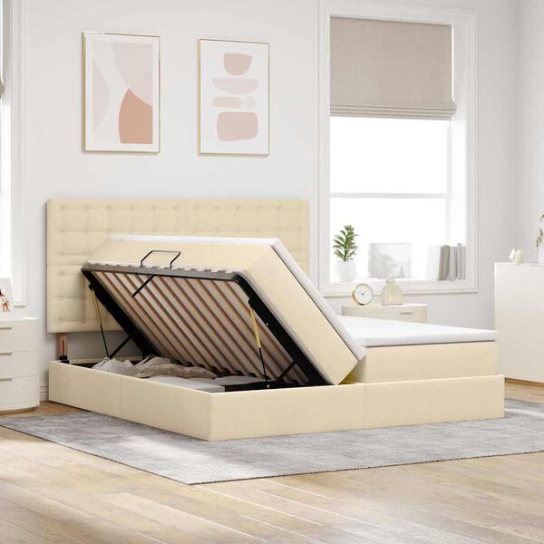 vidaXL Aufbewahrungsbett mit Matratze Creme 180 x 200 cm Kunstleder
