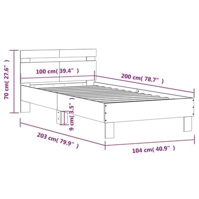 vidaXL Bettgestell mit Kopfteil Räuchereiche 100x200 cm Holzwerkstoff