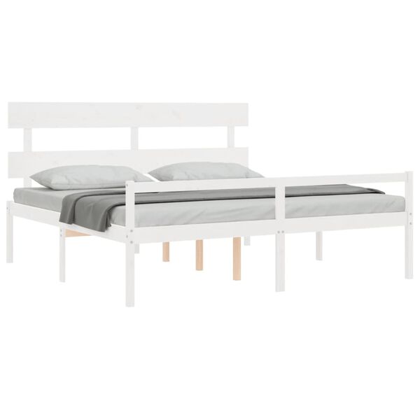 vidaXL Seniorenbett mit Kopfteil Wei&szlig; Super Kingsize Massivholz